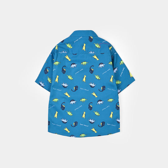 Infant Boys Cotton Poplin Shirt (Dinosaurs) - Blue