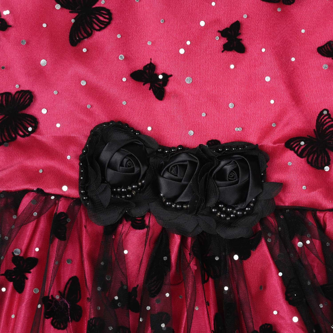 Girls Net Fancy Frock-3D Butterfly