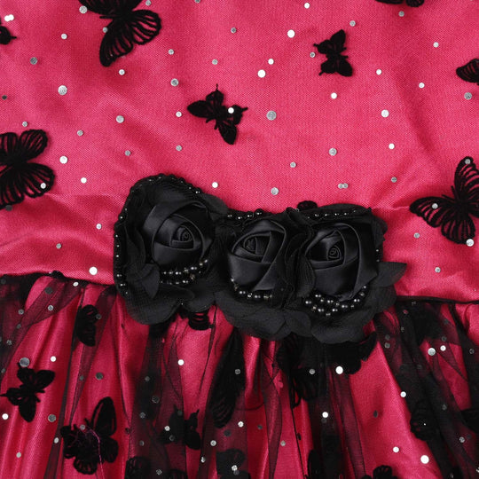 Girls Net Fancy Frock-3D Butterfly