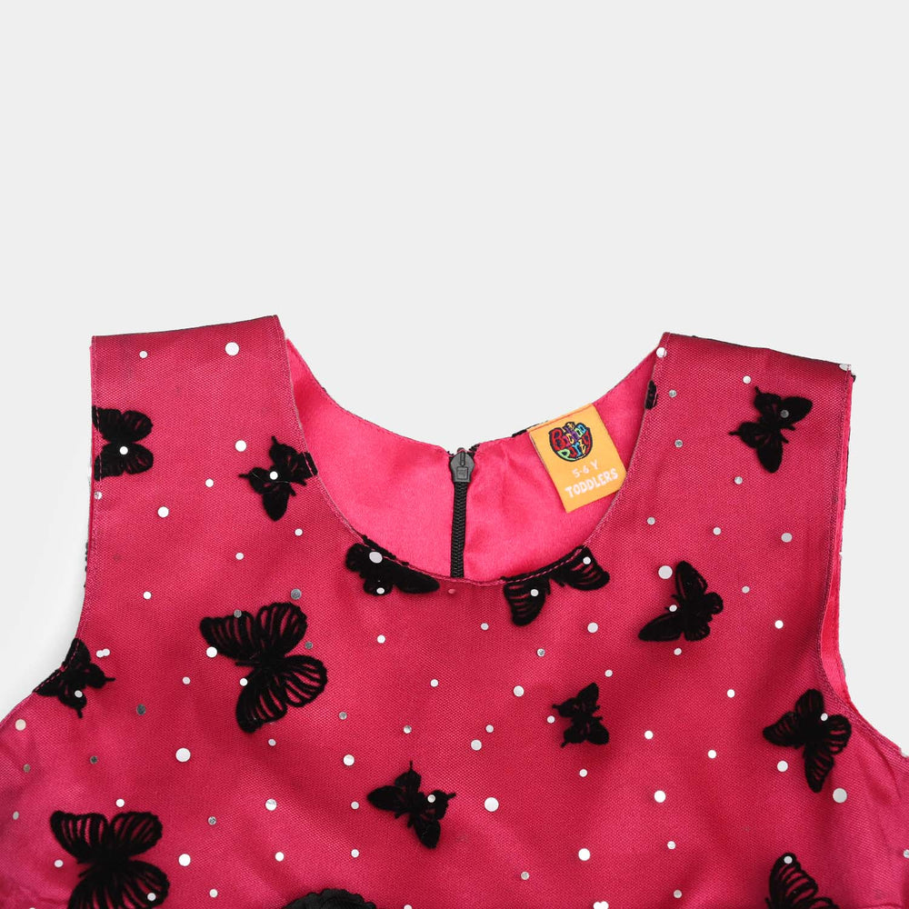 Girls Net Fancy Frock-3D Butterfly