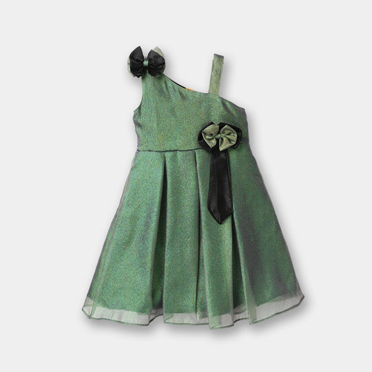 Girls Organza Fancy Frock (Bow) - Green