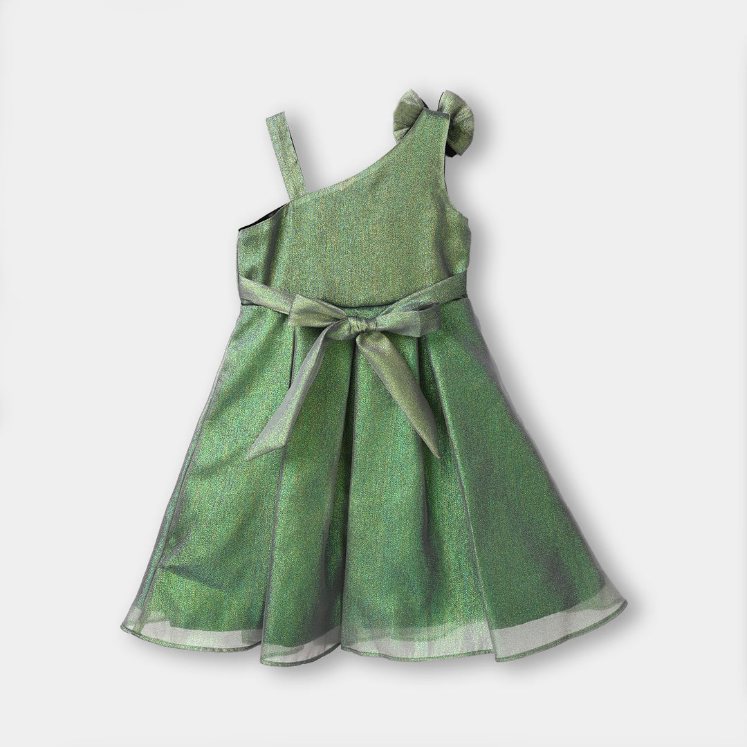 Girls Organza Fancy Frock (Bow) - Green