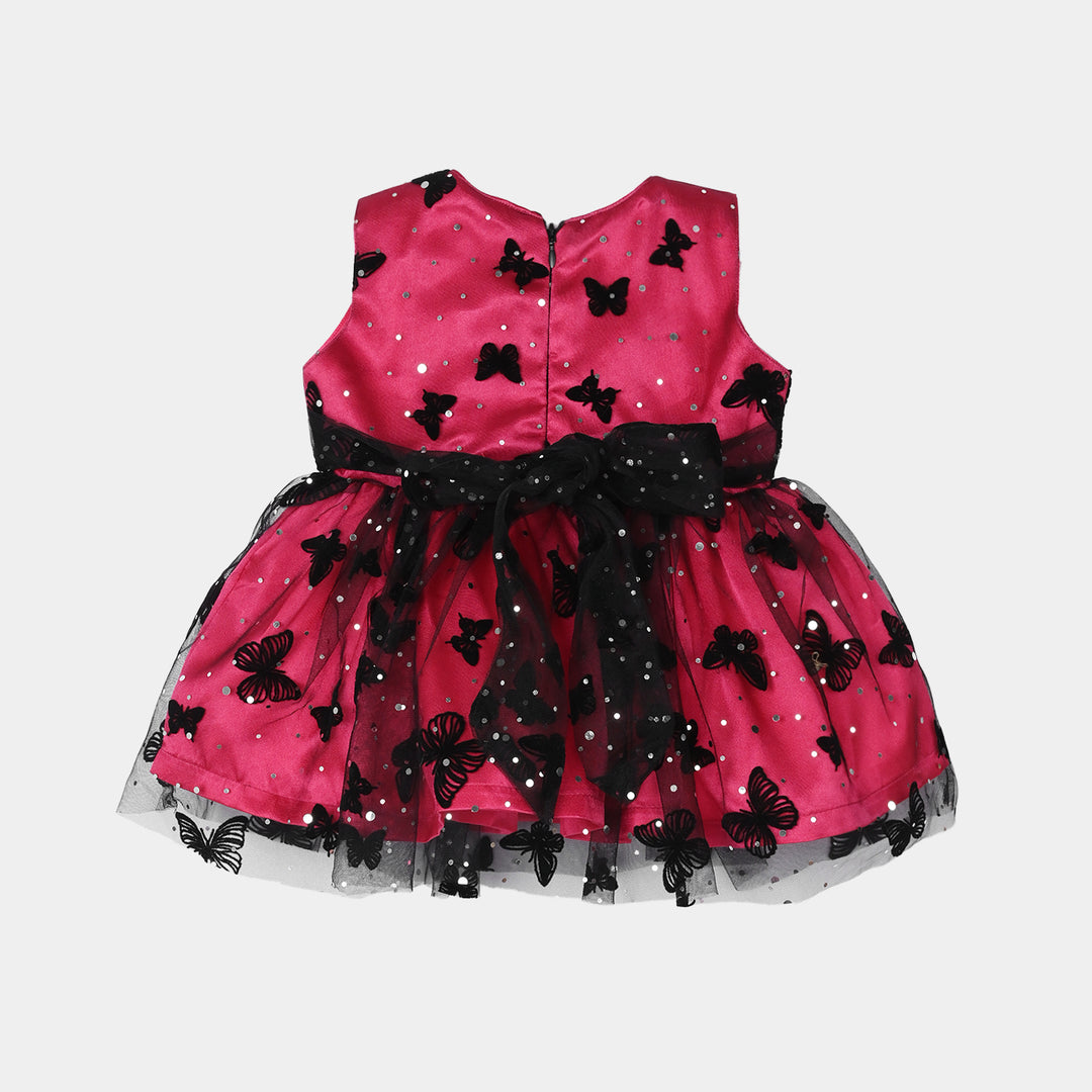 Infant Girls Net Fancy Frock-3D Butterfly-Hot Pink/Black