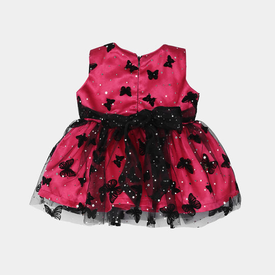 Infant Girls Net Fancy Frock-3D Butterfly-Hot Pink/Black
