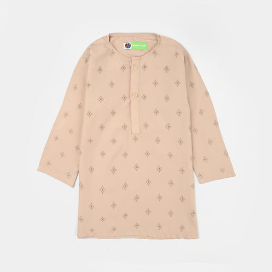 Infant Boys Poly Viscos Printed Kurta (Geometric) - Beige