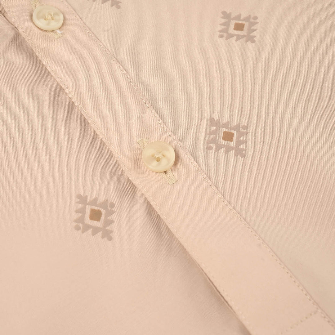 Infant Boys Poly Viscos Printed Kurta (Geometric) - Beige