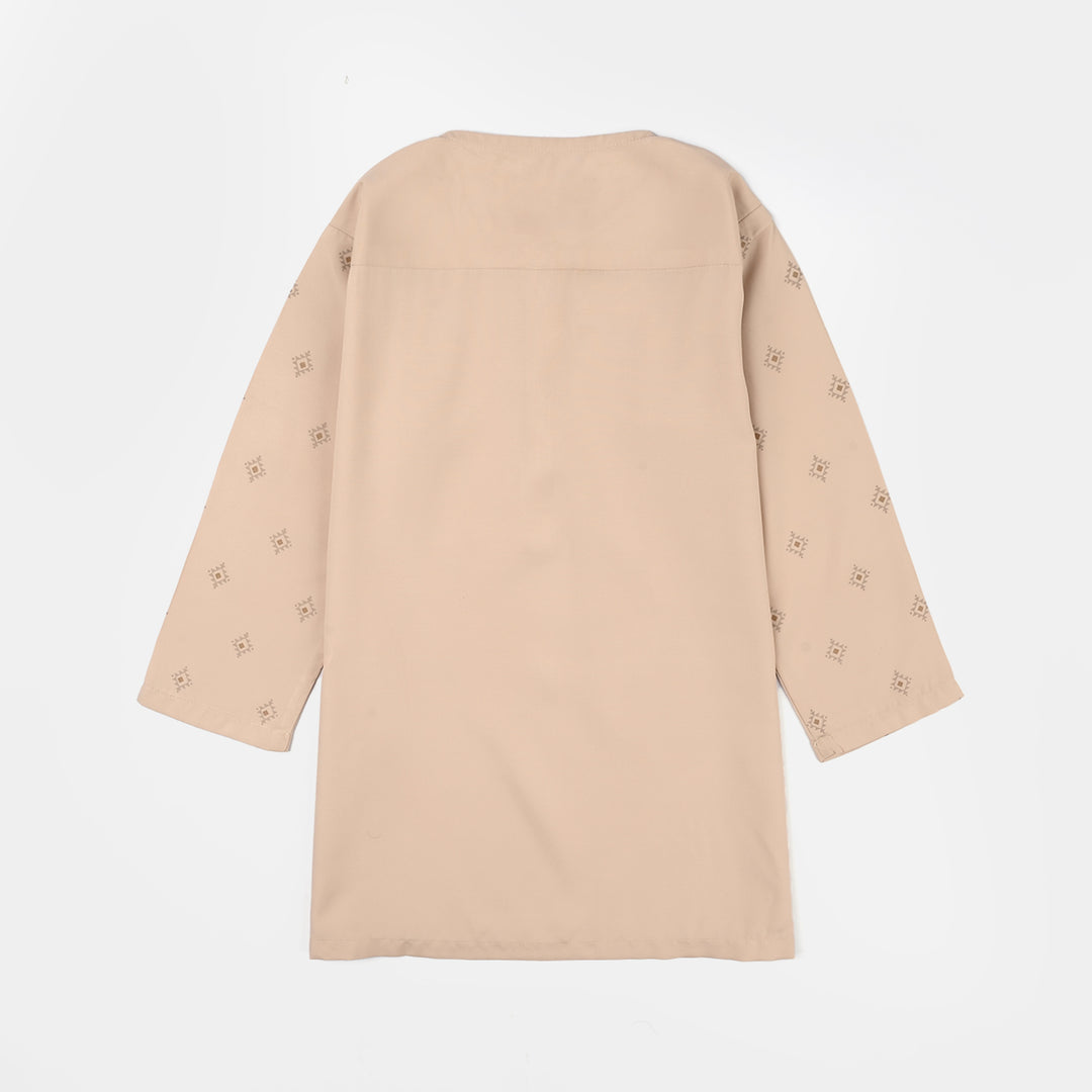 Infant Boys Poly Viscos Printed Kurta (Geometric) - Beige