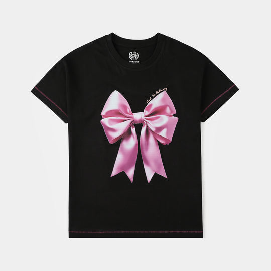 Girls Jersey/Terry T-Shirt (Knot So Ordinary) - Jet Black