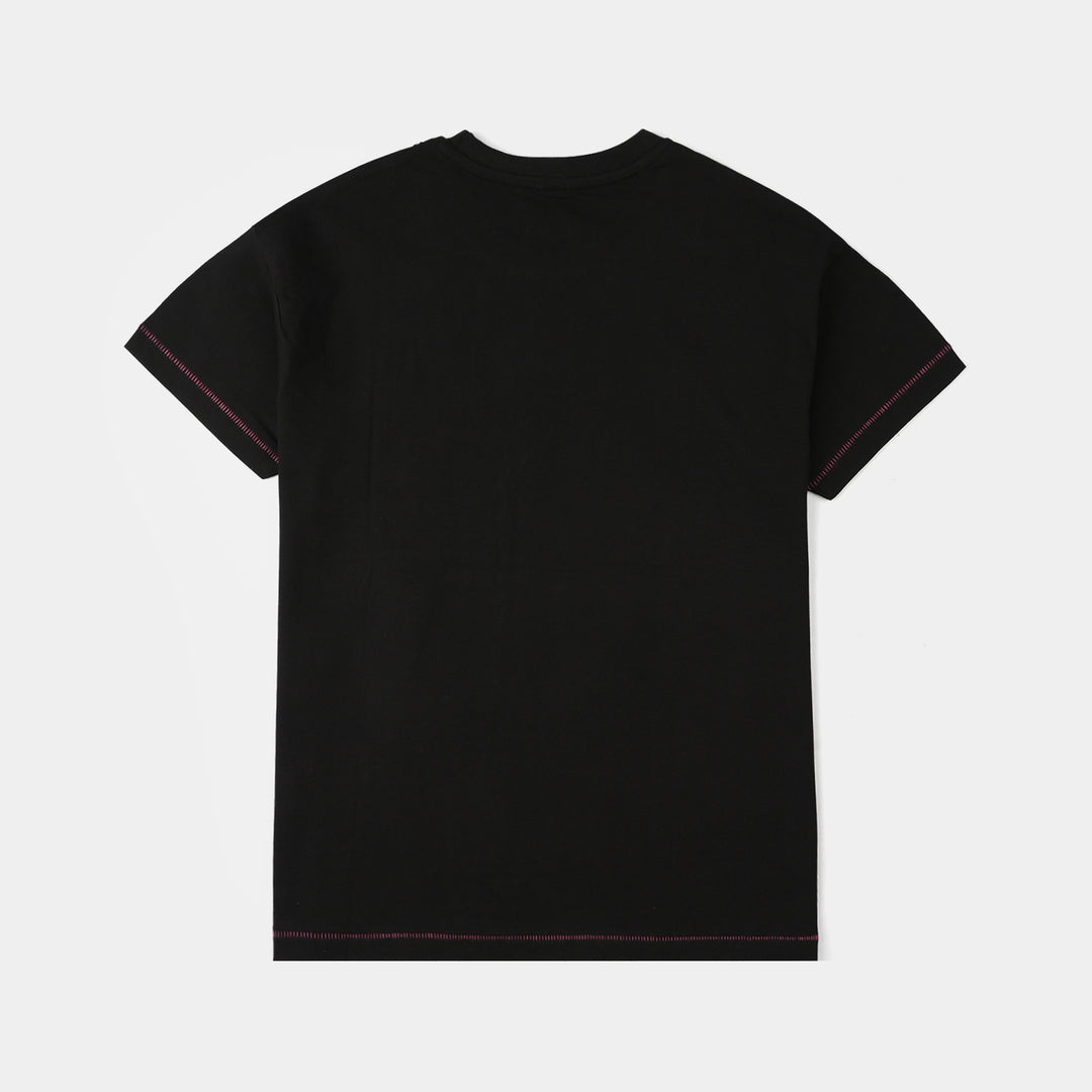 Girls Jersey/Terry T-Shirt (Knot So Ordinary) - Jet Black