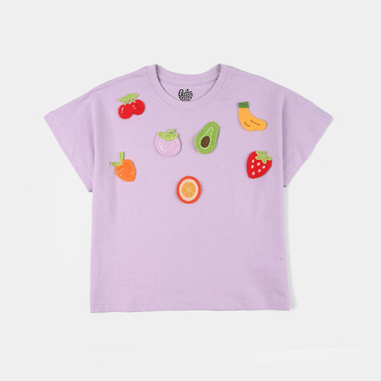 Girls Jersey/Terry T-Shirt (Fruits) - Pastel Lilac