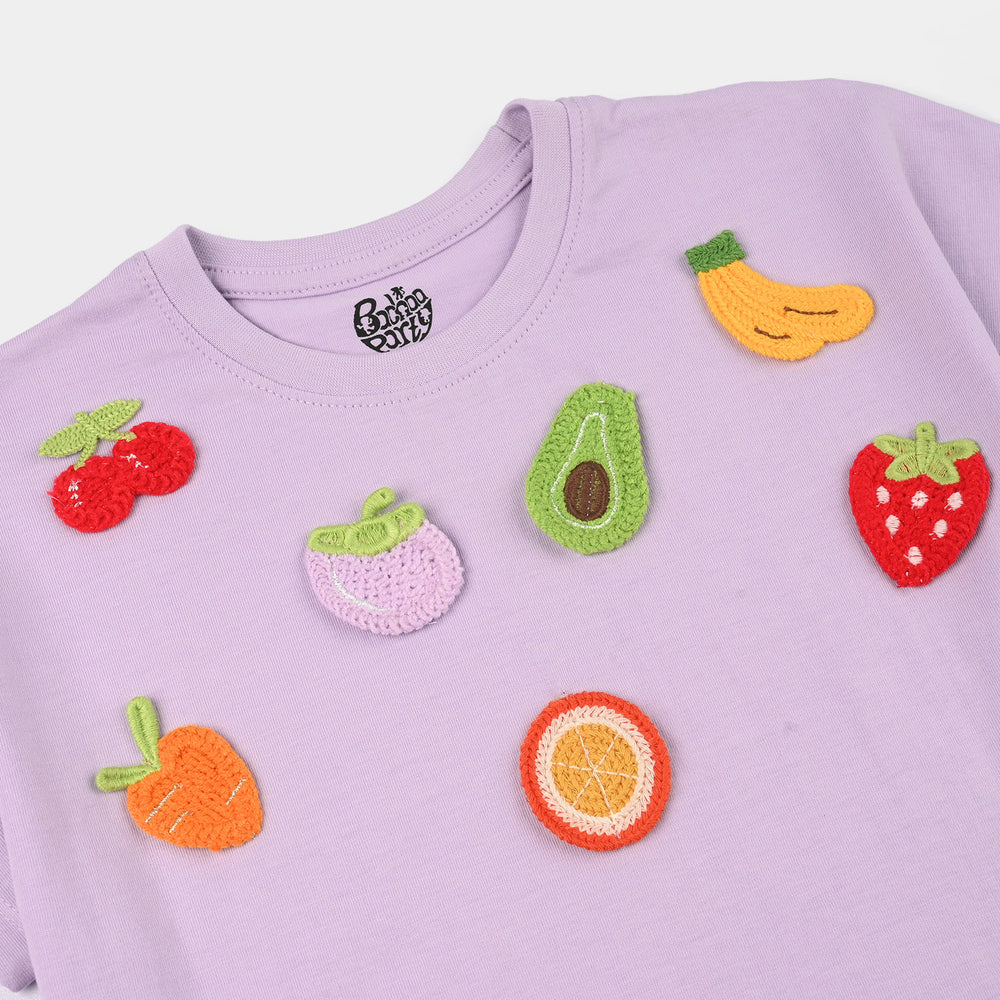 Girls Jersey/Terry T-Shirt (Fruits) - Pastel Lilac