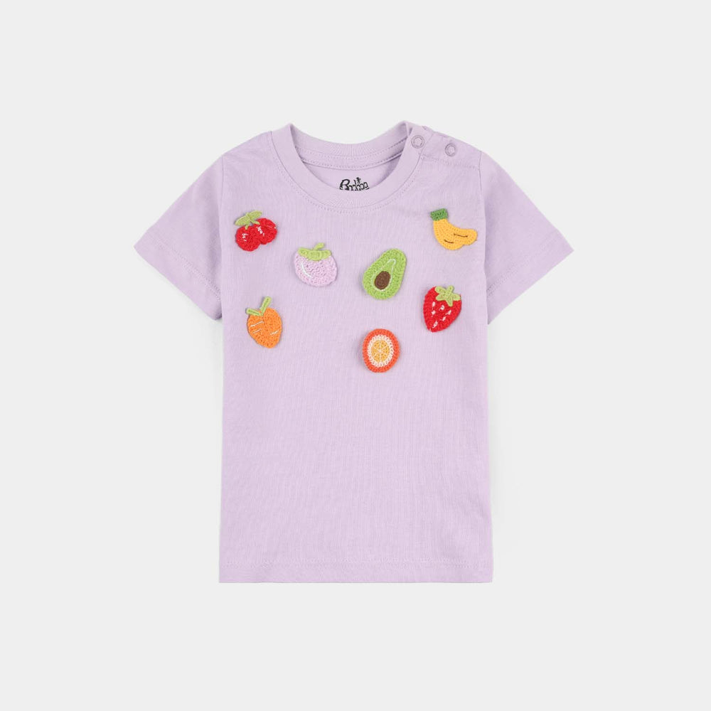 Infant Girls Jersey Terry T-Shirt Half Sleeves (Fruits) - Pastel Lilac