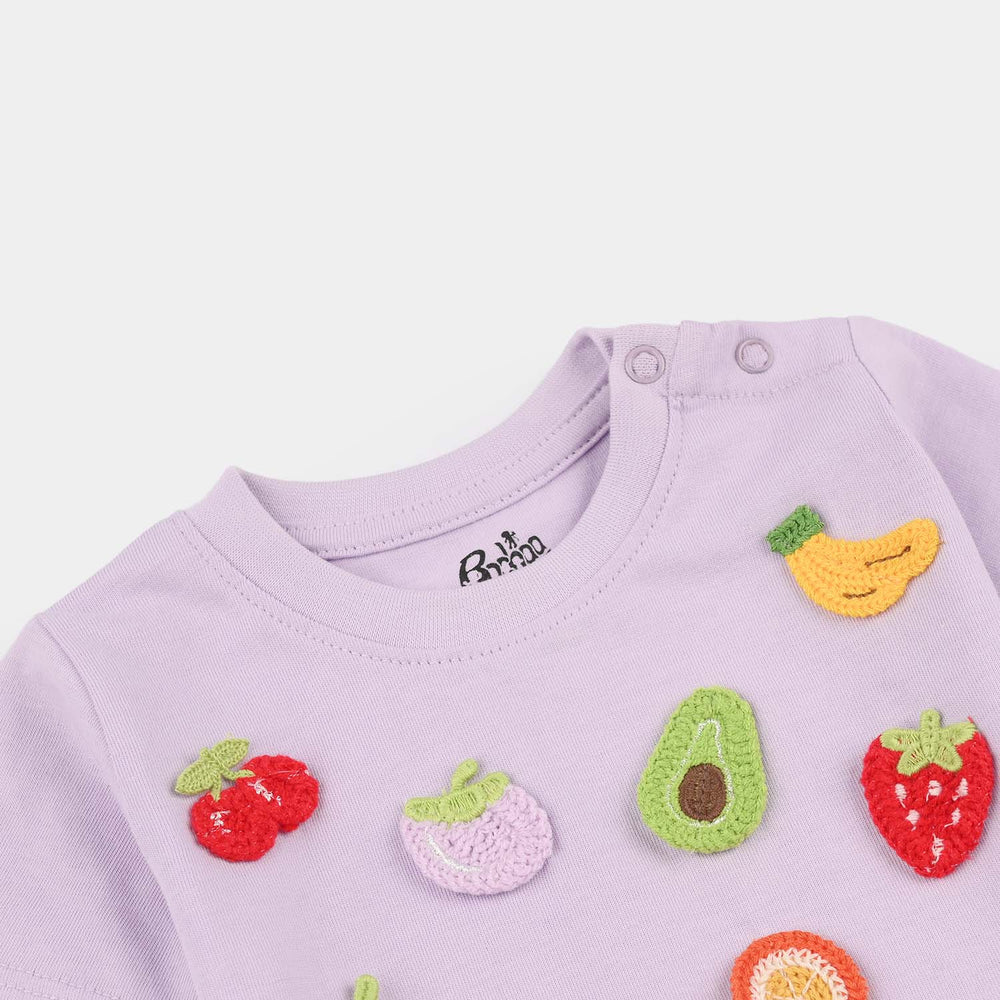 Infant Girls Jersey Terry T-Shirt Half Sleeves (Fruits) - Pastel Lilac