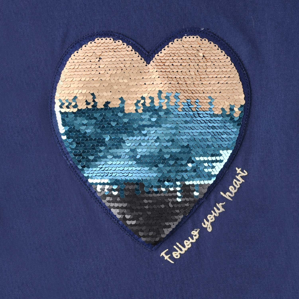 Girls Jersey/Terry T-Shirt H/S Follow Your Heart-Navy Blue