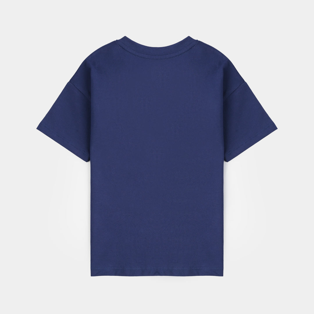 Girls Jersey/Terry T-Shirt - Navy Blue