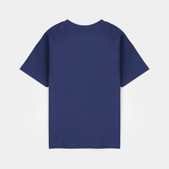 Girls Jersey/Terry T-Shirt - Navy Blue