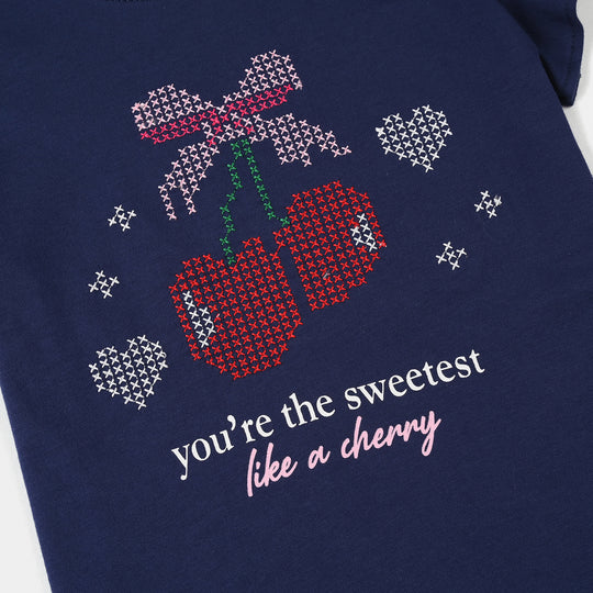 Girls Jersey/Terry T-Shirt Cherry Club – Navy Blue