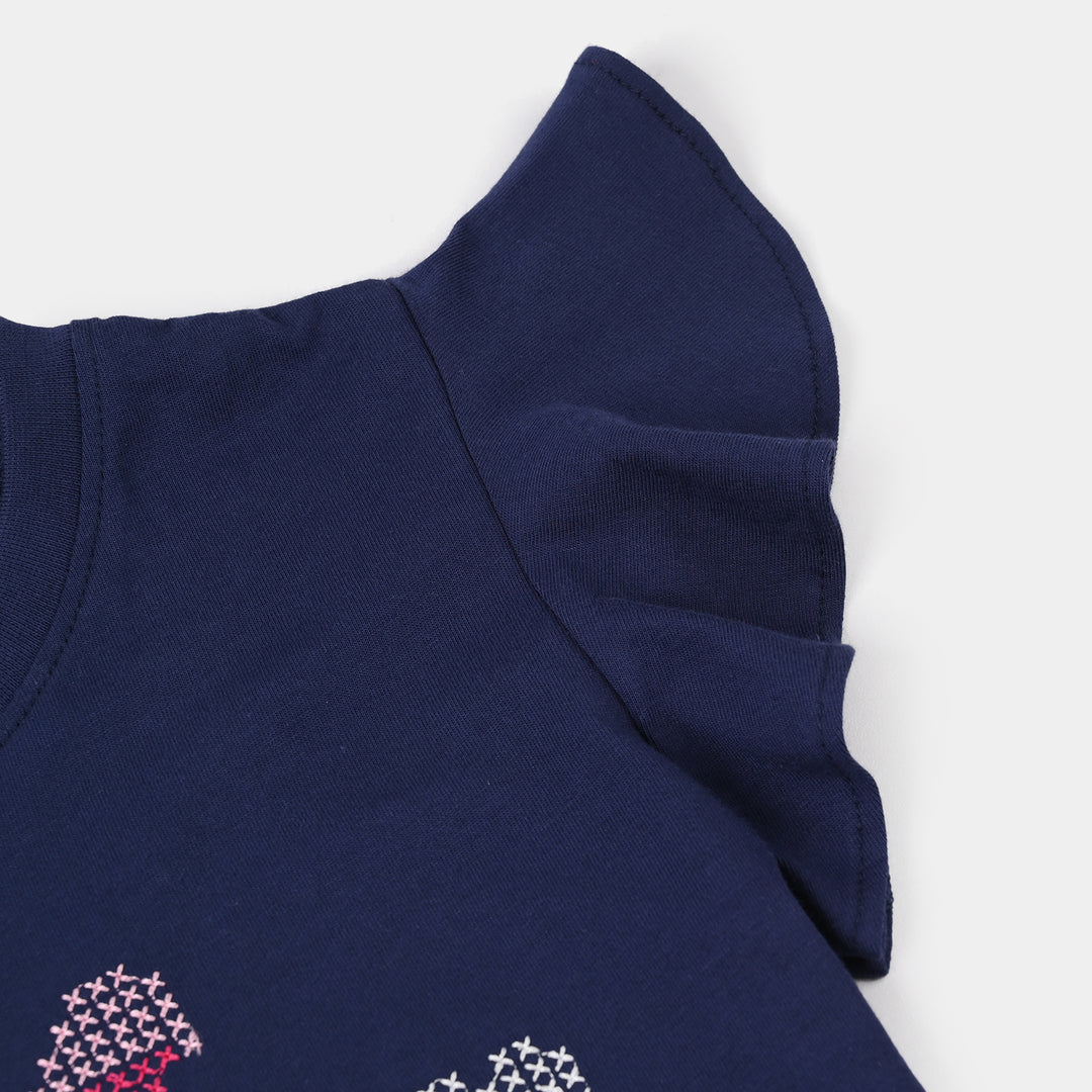 Girls Jersey/Terry T-Shirt Cherry Club – Navy Blue