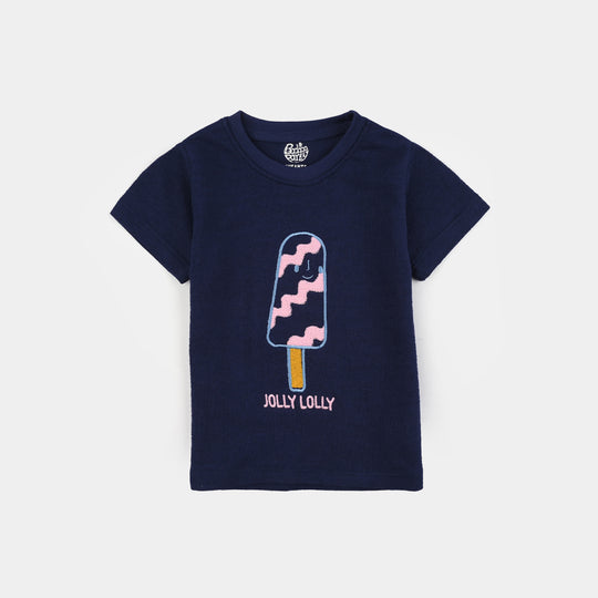 Infant Girls Jersey/Terry T-Shirt (Jolly Lolly) - Navy Blue