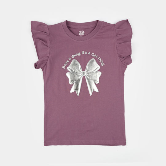 Girls Jersey/Terry T-Shirt (Bow) - Purple