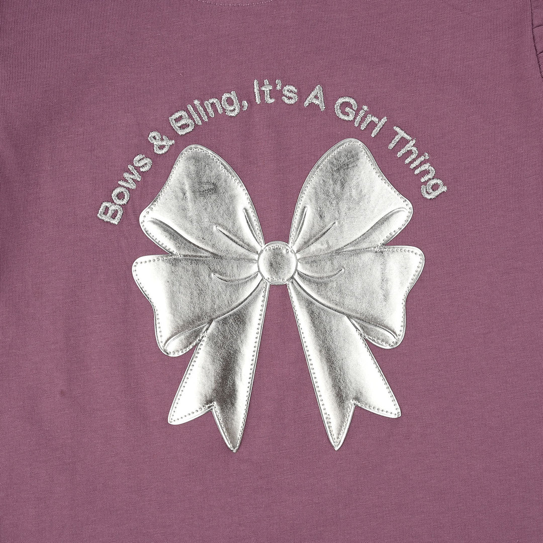 Girls Jersey/Terry T-Shirt (Bow) - Purple
