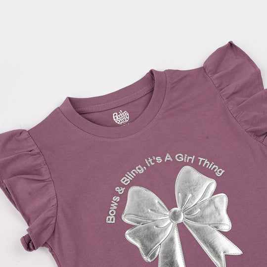 Girls Jersey/Terry T-Shirt (Bow) - Purple