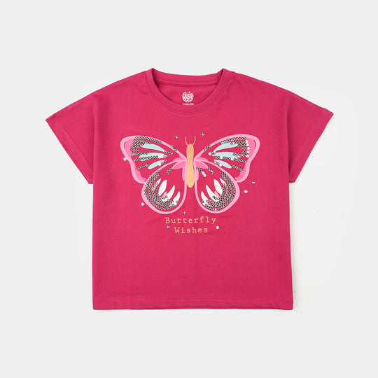 Girls Jersey/Terry T-Shirt (Butterfly Wishes) – Vivacious/Pink