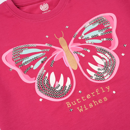 Girls Jersey/Terry T-Shirt (Butterfly Wishes) – Vivacious/Pink