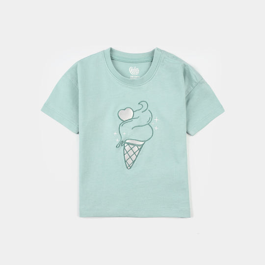Infant Girls Jersey/Terry Printed T-Shirt - Canal Blue