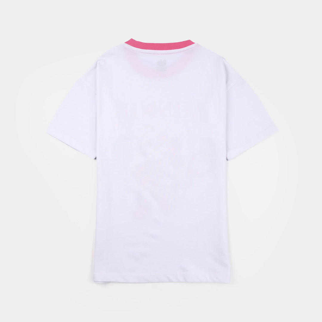Girls Jersey/Terry T-Shirt Character - White