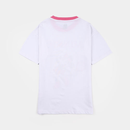 Girls Jersey/Terry T-Shirt Character - White