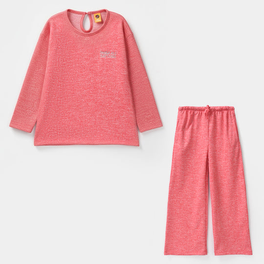 Girls Acrylic-Feather Lurex 2 Piece Smile All Day Long-PINK