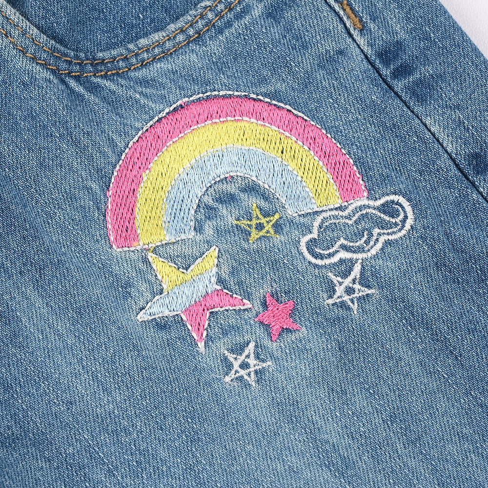 Girls Denim Rigid Shorts (Star) - Mid Blue