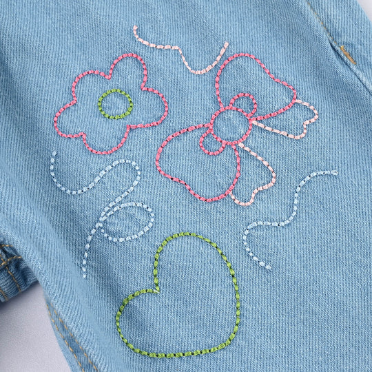 Girls Denim Rigid Shorts (Embroidered Flower) - Blue
