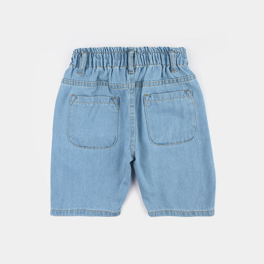 Girls Denim Rigid Shorts (Embroidered Flower) - Blue