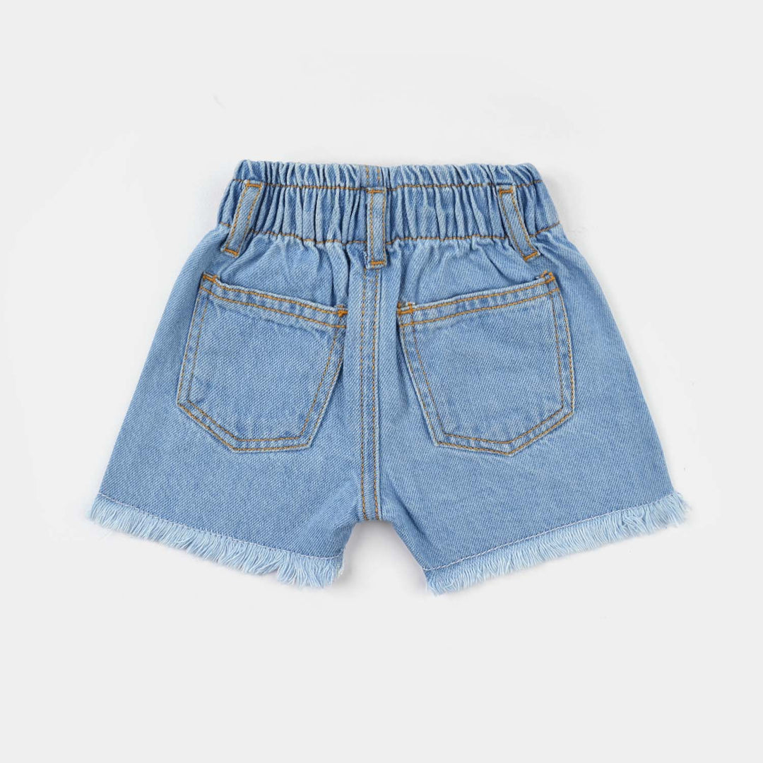 Infant Girls Denim Rigid Shorts Embroidered (Cherry) - Light Blue