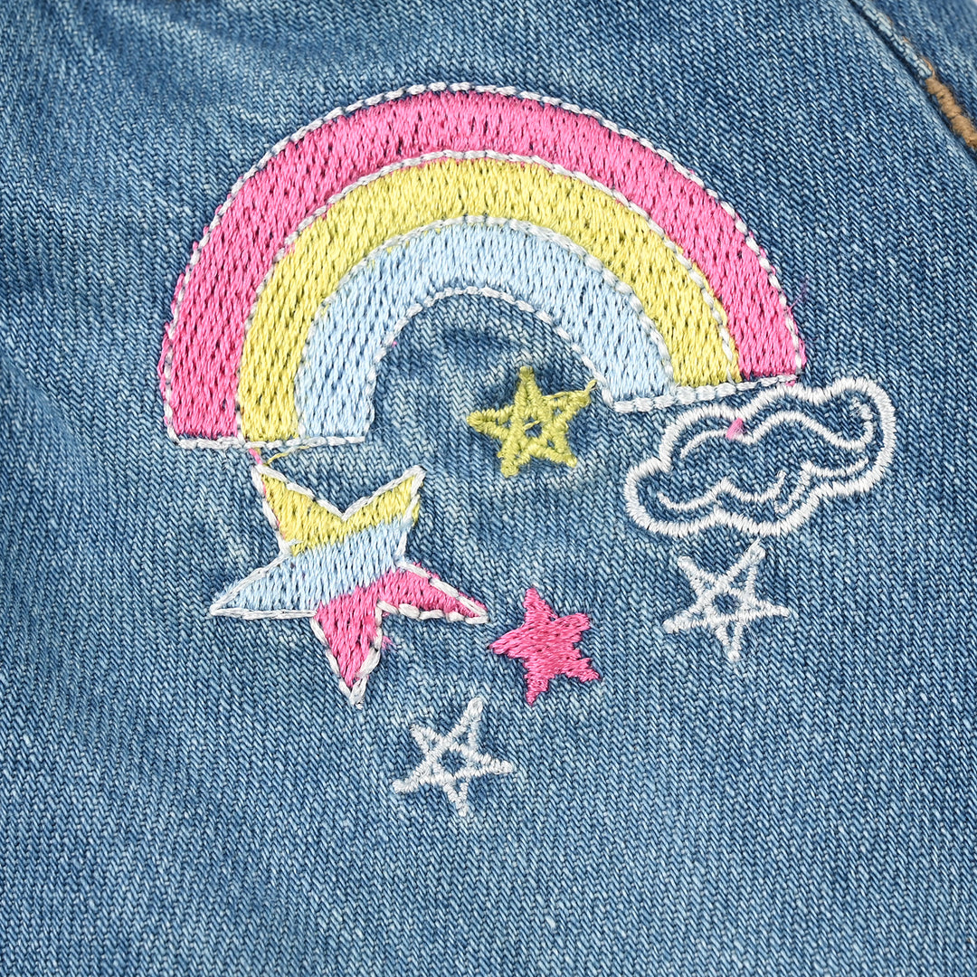 Infant Girls Denim rigid Short Embroidered Star-Mid Blue