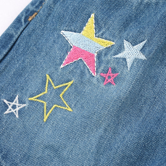 Infant Girls Denim rigid Short Embroidered Star-Mid Blue