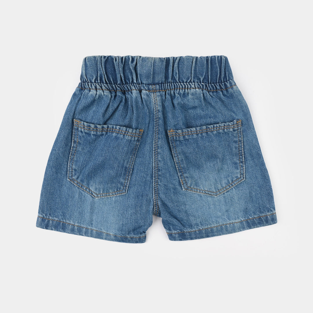 Infant Girls Denim rigid Short Embroidered Star-Mid Blue