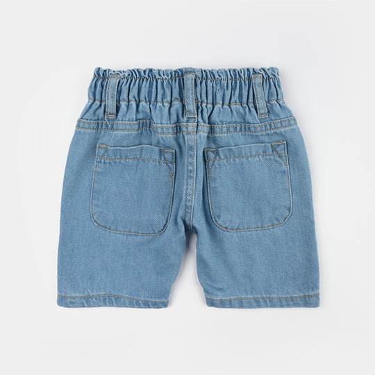 Infant Girls Denim Rigid Shorts (Embroidered Flower) - Dark Blue