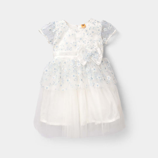 Girls Net Fancy Frock - White