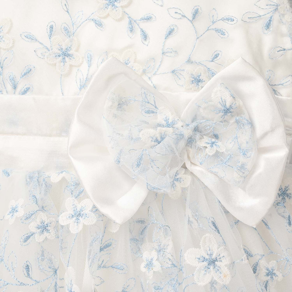 Girls Net Fancy Frock - White