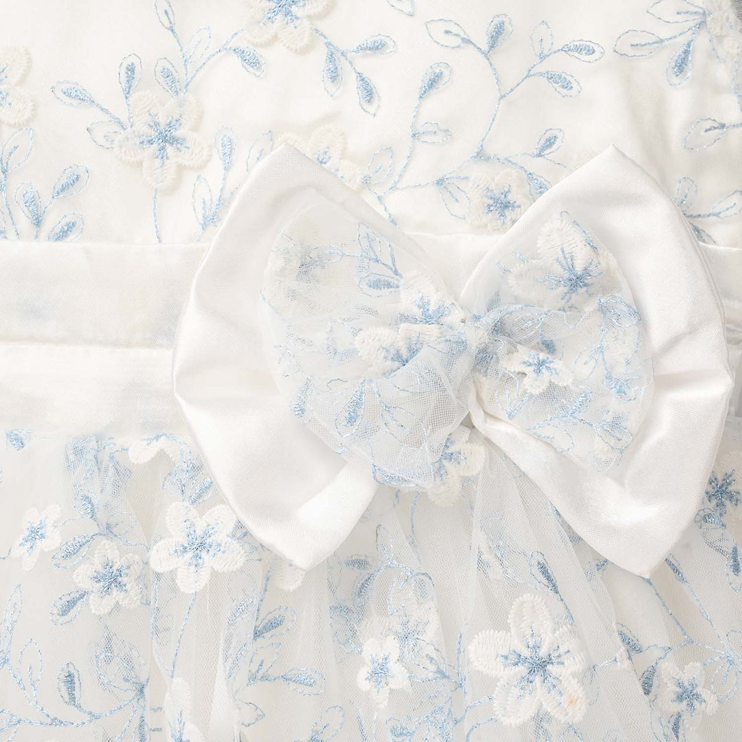 Girls Net Fancy Frock - White