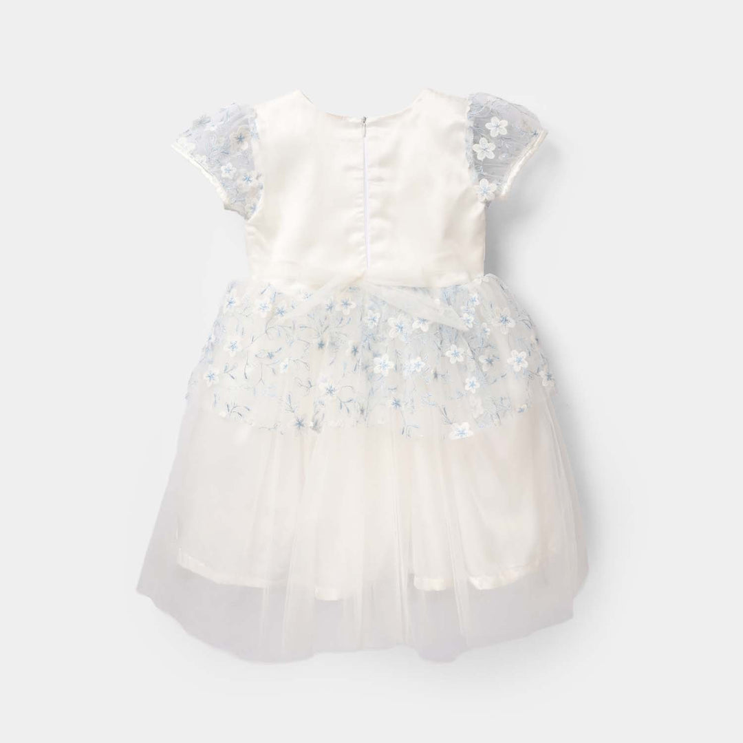 Girls Net Fancy Frock - White