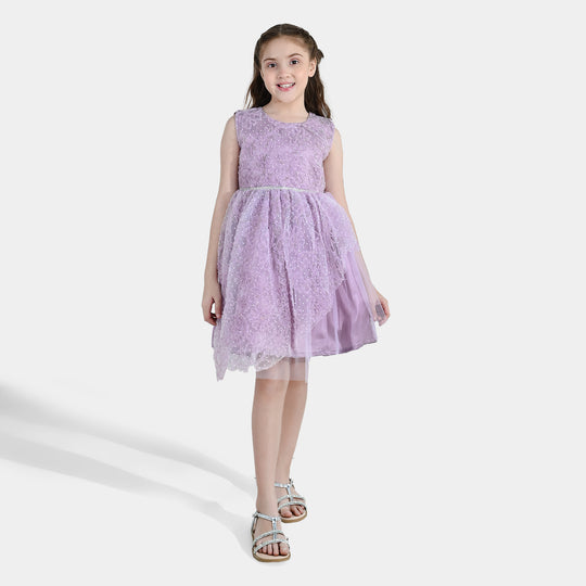 Girls Net Fancy Frock - Purple