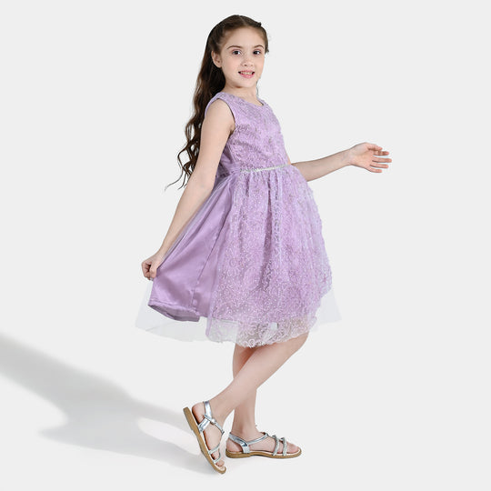 Girls Net Fancy Frock - Purple