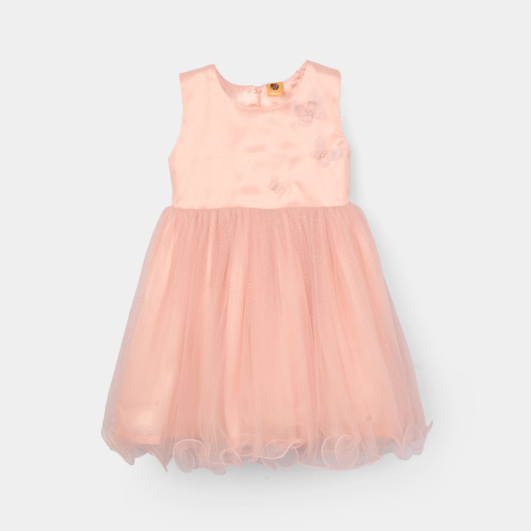 Girls Net Frock (3D Butterfly) - Peach