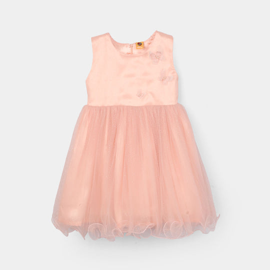 Girls Net Frock (3D Butterfly) - Peach