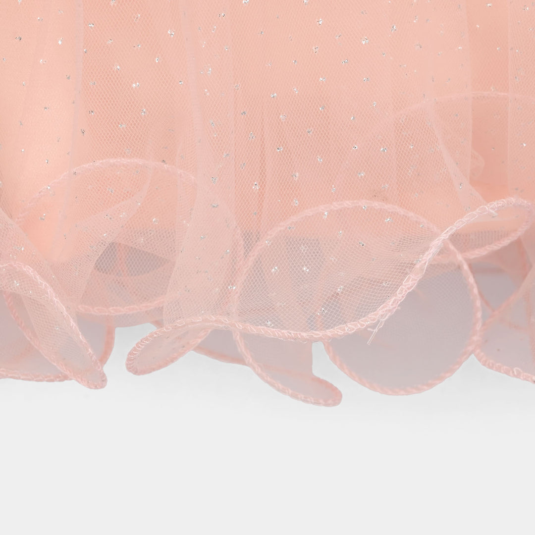 Girls Net Frock (3D Butterfly) - Peach