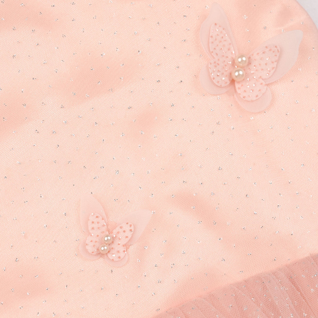 Girls Net Frock (3D Butterfly) - Peach